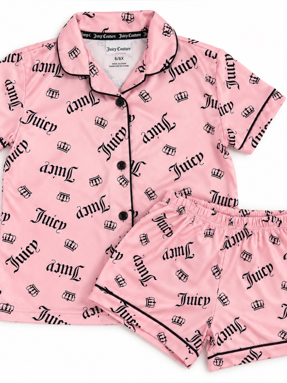 Juicy Couture Girls 6/6X Pink Logo Print Pajama Set